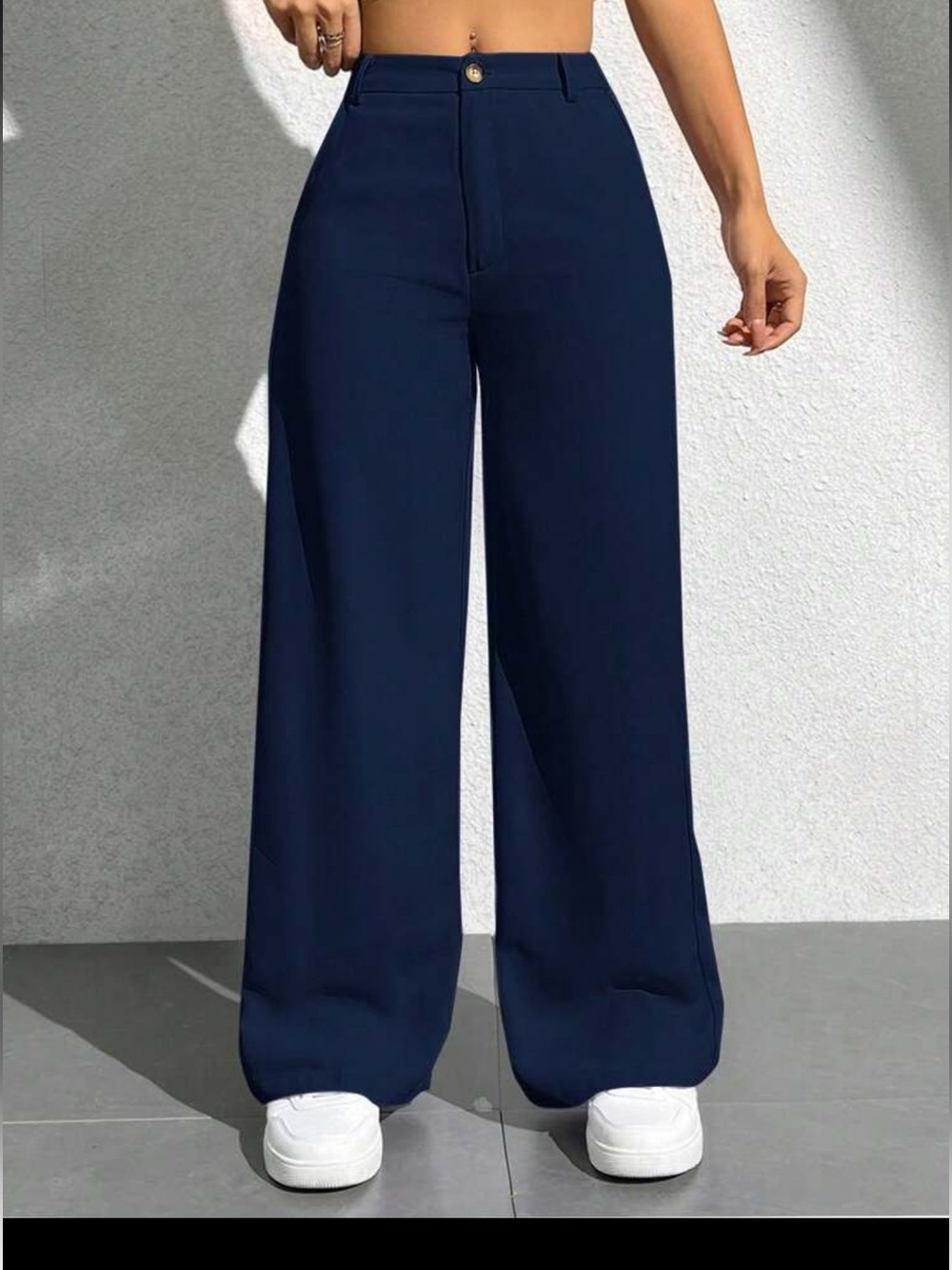 SHEIN Navy Wide Leg High Waist Trousers